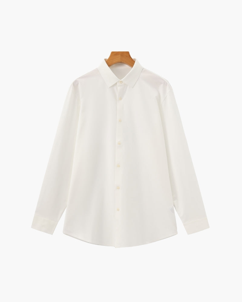 Men's Tailored Stretch Cotton Shirt with Spread Collar - White