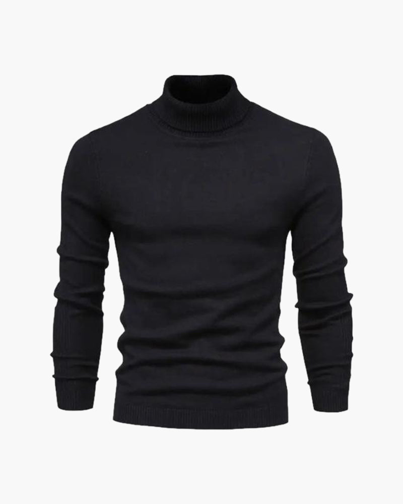 Men's Tailored Turtleneck Sweater in Viscose Blend - Black