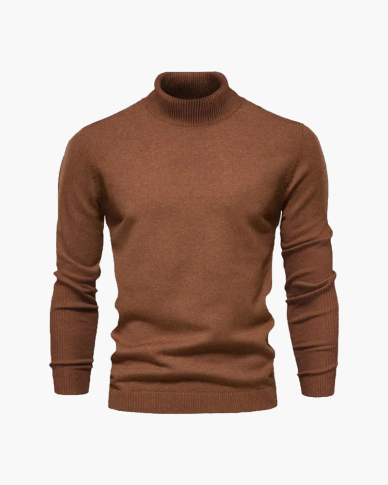 Men's Tailored Turtleneck Sweater in Viscose Blend - Brown
