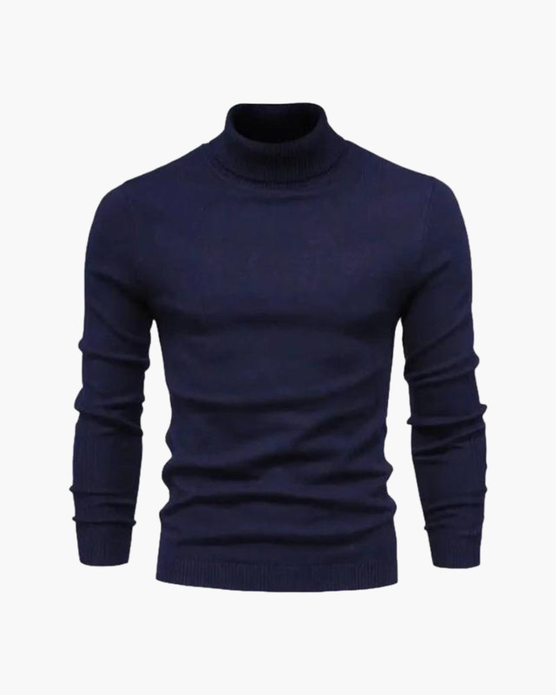 Men's Tailored Turtleneck Sweater in Viscose Blend - Navy
