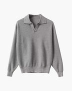 Men's Textured Knit Polo Sweater with Open Collar