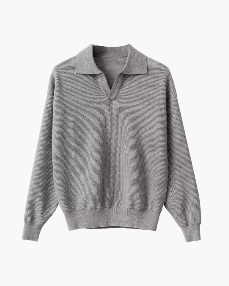 Men's Textured Knit Polo Sweater with Open Collar