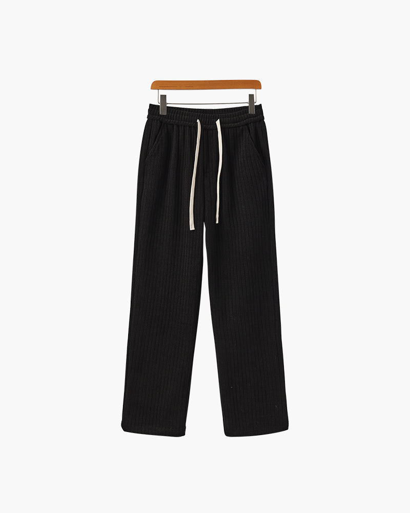 Men's Velvet Corduroy Trousers with Drawstring Waist - Black