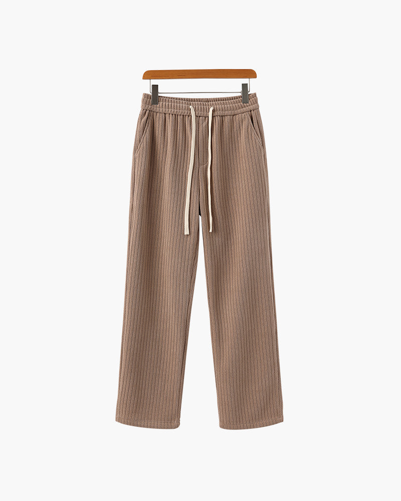 Men's Velvet Corduroy Trousers with Drawstring Waist - Nude
