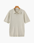 Men's Vertical Ribbed Knit Polo with Relaxed Fit - Beige