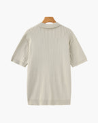 Men's Vertical Ribbed Knit Polo with Relaxed Fit