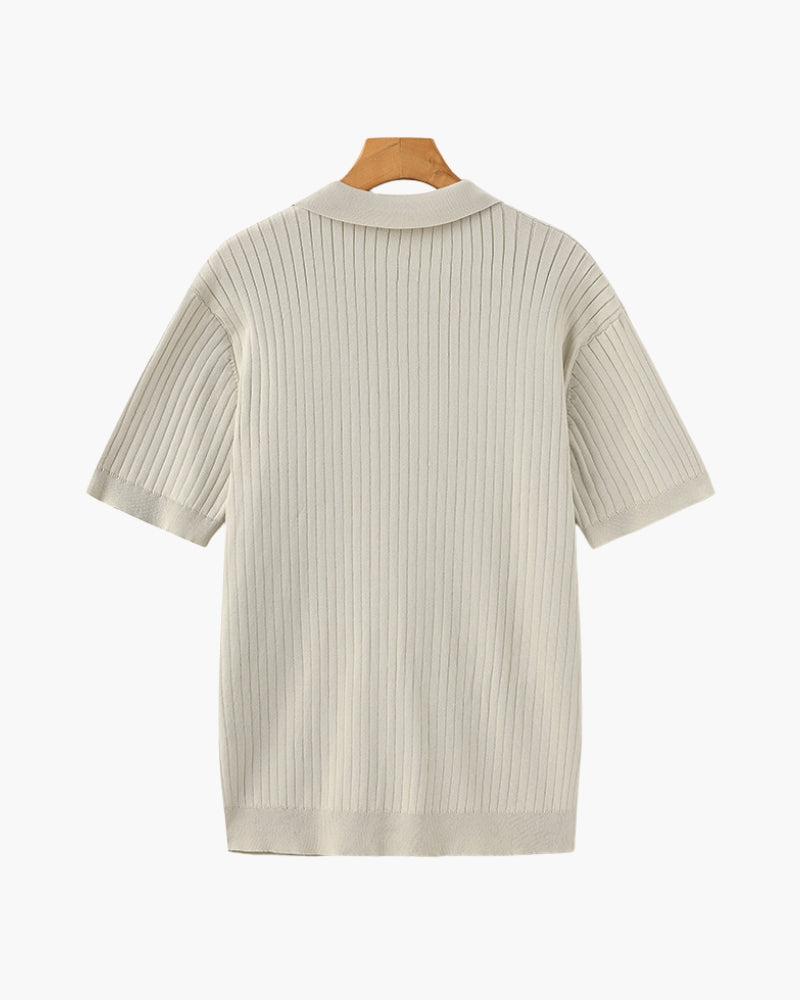 Men's Vertical Ribbed Knit Polo with Relaxed Fit