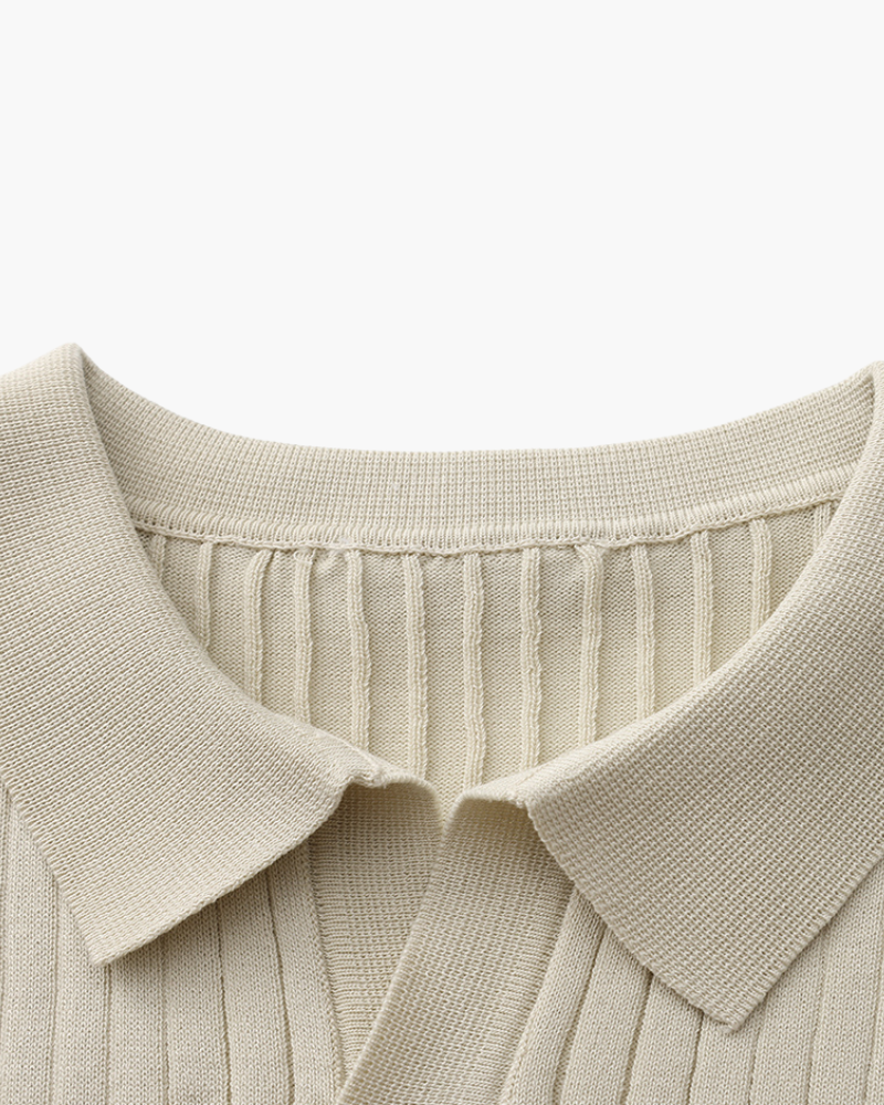 Men's Vertical Ribbed Knit Polo with Relaxed Fit