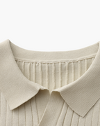 Men's Vertical Ribbed Knit Polo with Relaxed Fit