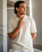 Men's Vertical Ribbed Knit Polo with Relaxed Fit