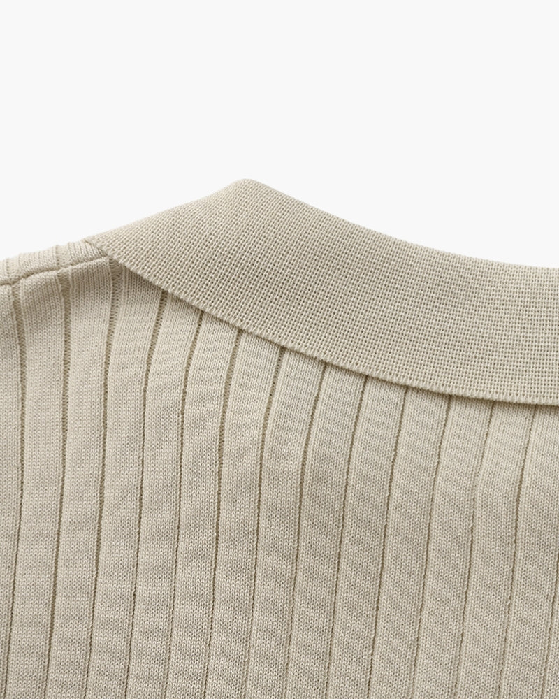 Men's Vertical Ribbed Knit Polo with Relaxed Fit
