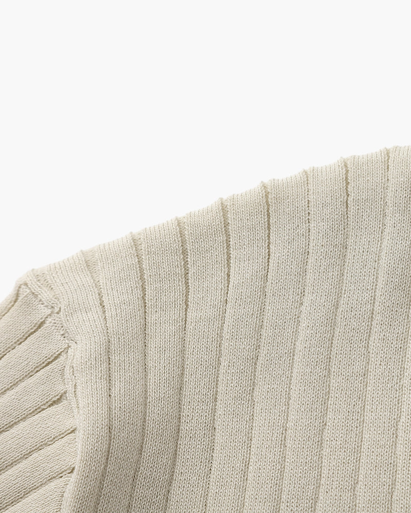 Men's Vertical Ribbed Knit Polo with Relaxed Fit