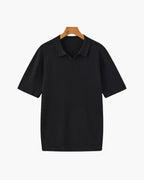 Men's Vertical Ribbed Knit Polo with Relaxed Fit - Black