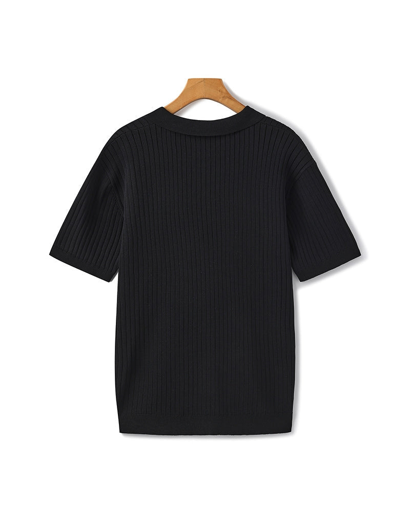 Men's Vertical Ribbed Knit Polo with Relaxed Fit