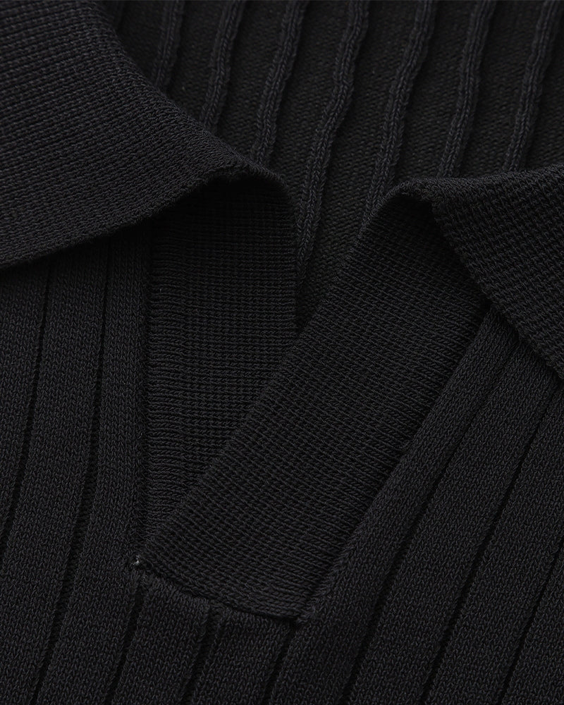 Men's Vertical Ribbed Knit Polo with Relaxed Fit