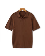 Men's Vertical Ribbed Knit Polo with Relaxed Fit - Brown
