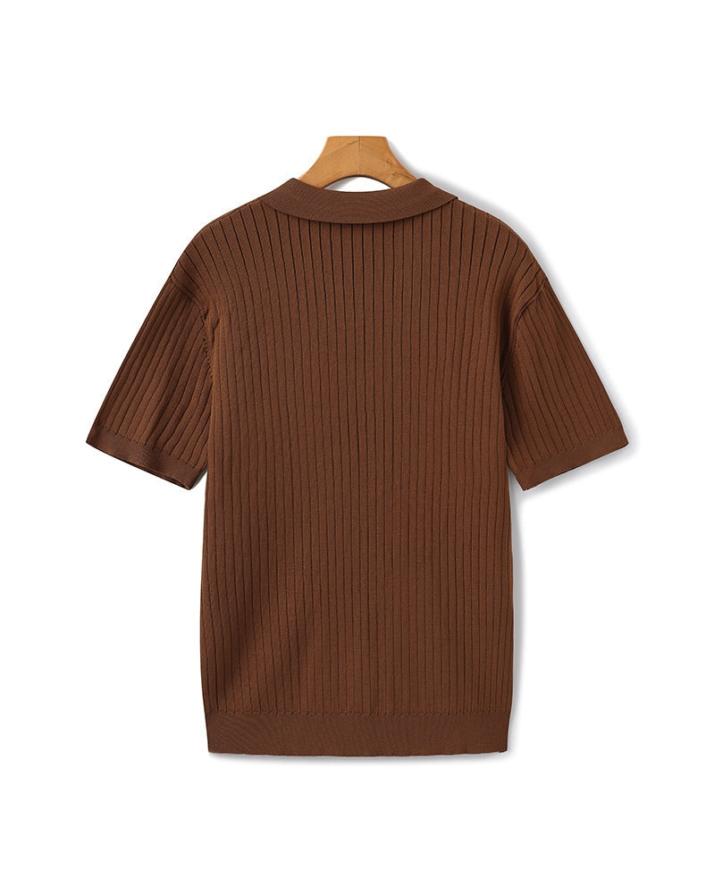 Men's Vertical Ribbed Knit Polo with Relaxed Fit