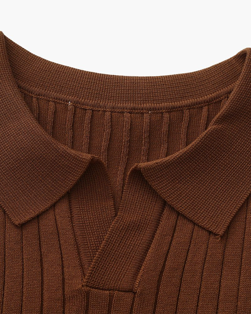Men's Vertical Ribbed Knit Polo with Relaxed Fit