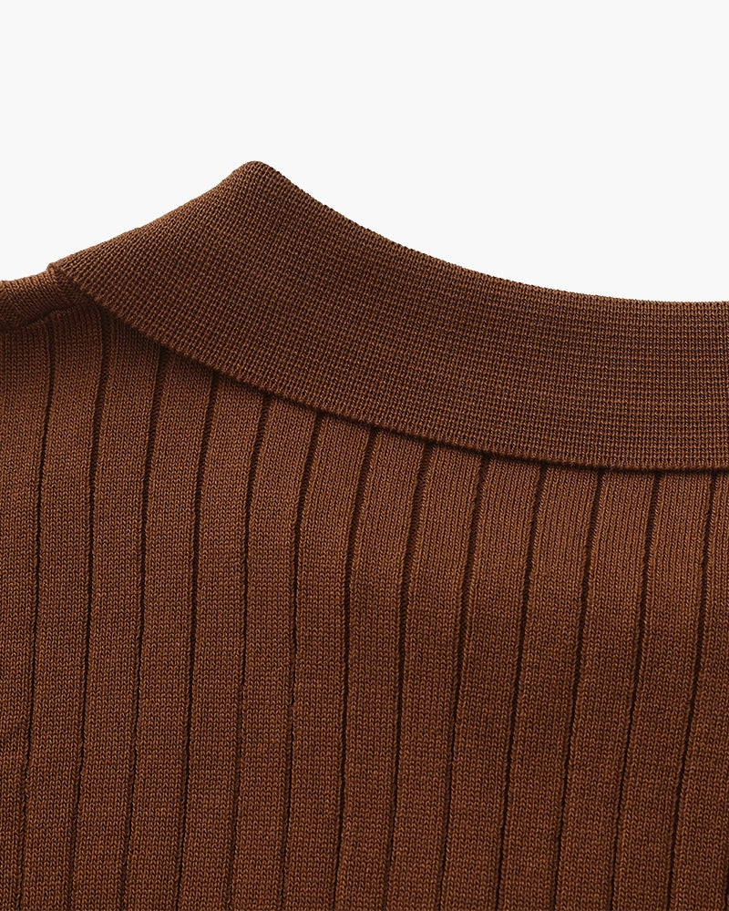 Men's Vertical Ribbed Knit Polo with Relaxed Fit