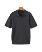 Men's Vertical Ribbed Knit Polo with Relaxed Fit - Gray