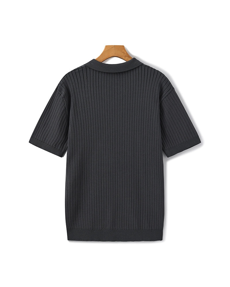 Men's Vertical Ribbed Knit Polo with Relaxed Fit