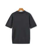Men's Vertical Ribbed Knit Polo with Relaxed Fit