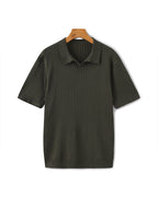 Men's Vertical Ribbed Knit Polo with Relaxed Fit - Green