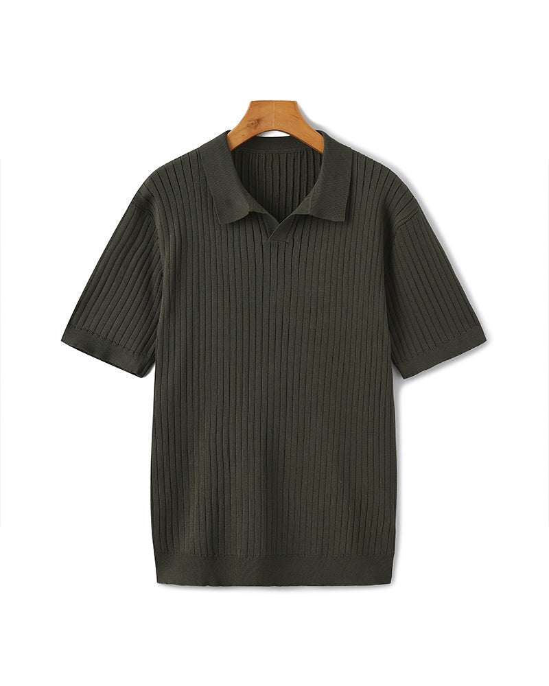Men's Vertical Ribbed Knit Polo with Relaxed Fit - Green
