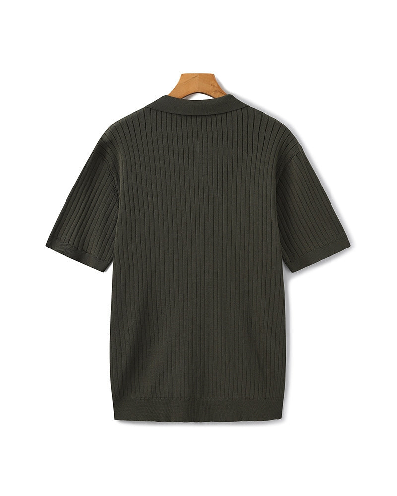 Men's Vertical Ribbed Knit Polo with Relaxed Fit