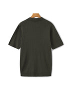 Men's Vertical Ribbed Knit Polo with Relaxed Fit
