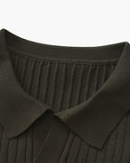 Men's Vertical Ribbed Knit Polo with Relaxed Fit