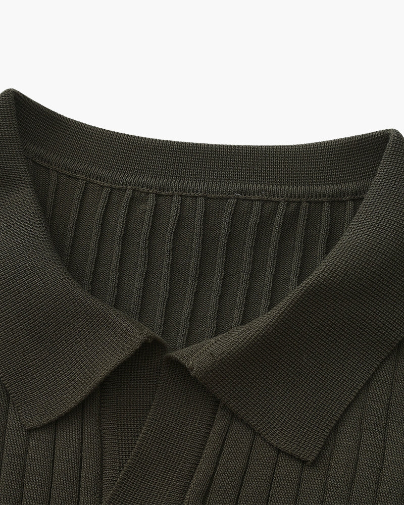 Men's Vertical Ribbed Knit Polo with Relaxed Fit
