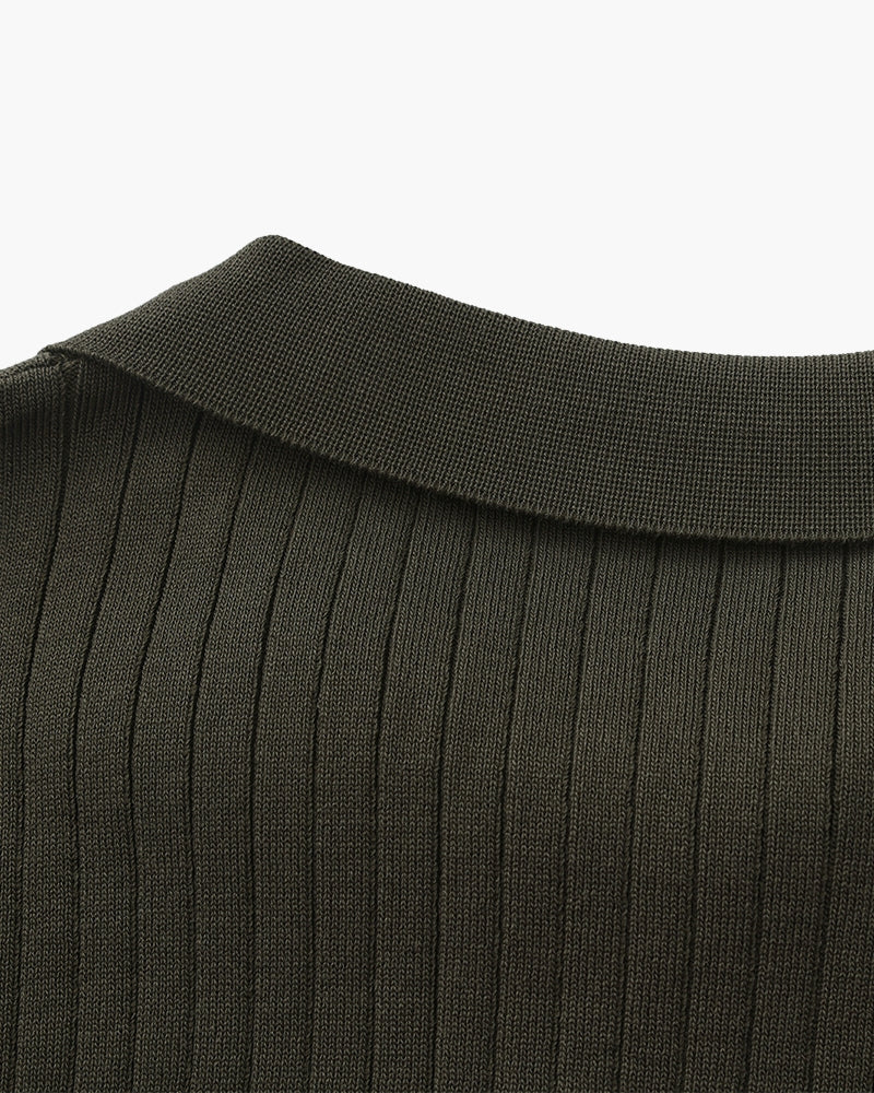 Men's Vertical Ribbed Knit Polo with Relaxed Fit