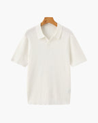 Men's Vertical Ribbed Knit Polo with Relaxed Fit - Ivory