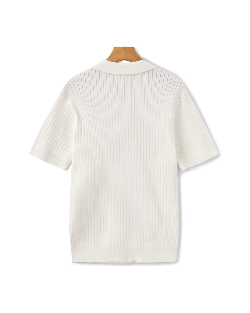 Men's Vertical Ribbed Knit Polo with Relaxed Fit