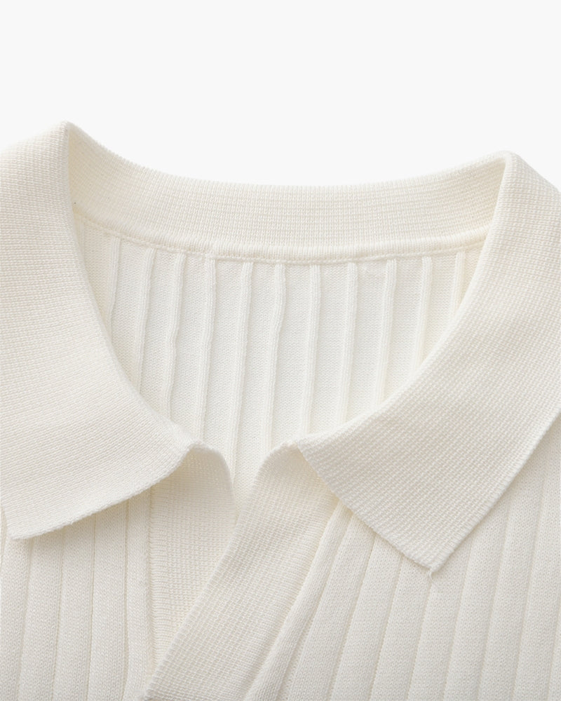 Men's Vertical Ribbed Knit Polo with Relaxed Fit