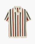 Men's Vertical Stripe Knit Polo with Open Camp Collar
