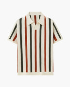 Men's Vertical Stripe Knit Polo with Open Camp Collar