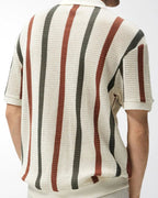 Men's Vertical Stripe Knit Polo with Open Camp Collar
