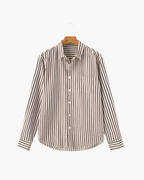 Men's Vertical Stripe Long Sleeve Shirt with Structured Collar - Brown