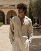 Men's Vertical Stripe Long Sleeve Shirt with Structured Collar