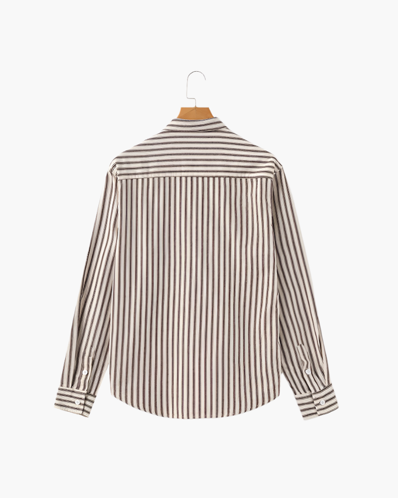 Men's Vertical Stripe Long Sleeve Shirt with Structured Collar