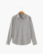 Men's Vertical Stripe Long Sleeve Shirt with Structured Collar - Blue
