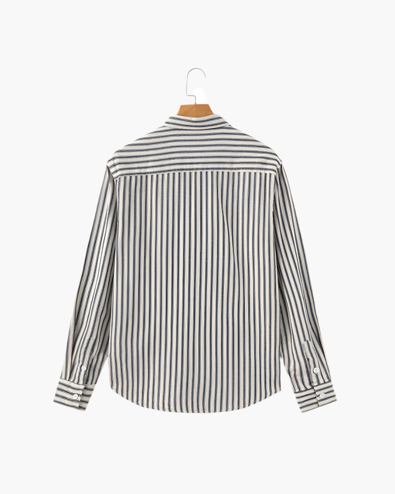 Men's Vertical Stripe Long Sleeve Shirt with Structured Collar