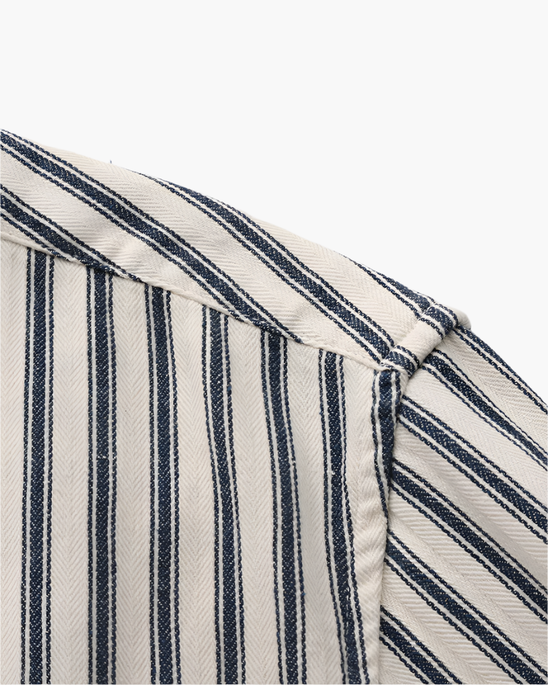 Men's Vertical Stripe Long Sleeve Shirt with Structured Collar