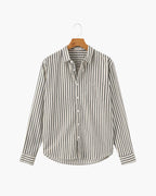 Men's Vertical Stripe Long Sleeve Shirt with Structured Collar - Green