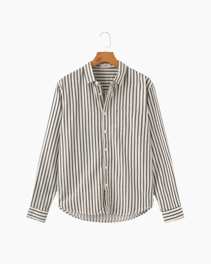 Men's Vertical Stripe Long Sleeve Shirt with Structured Collar - Green