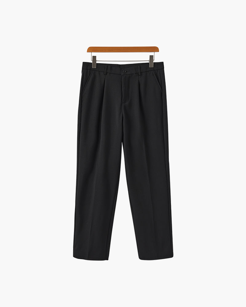 Men's Wide Fit Trousers with Pleats and Elasticated Back Waist - Black
