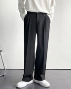 Men's Wide Fit Trousers with Pleats and Elasticated Back Waist