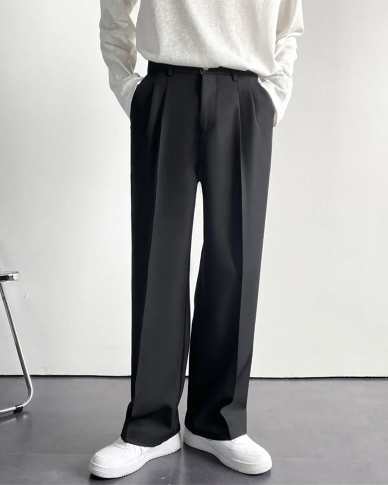 Men's Wide Fit Trousers with Pleats and Elasticated Back Waist